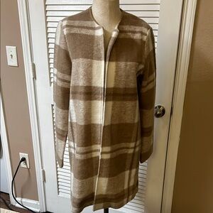 Rachel Zoe wool blend tan and cream plaid jacket with pockets size M